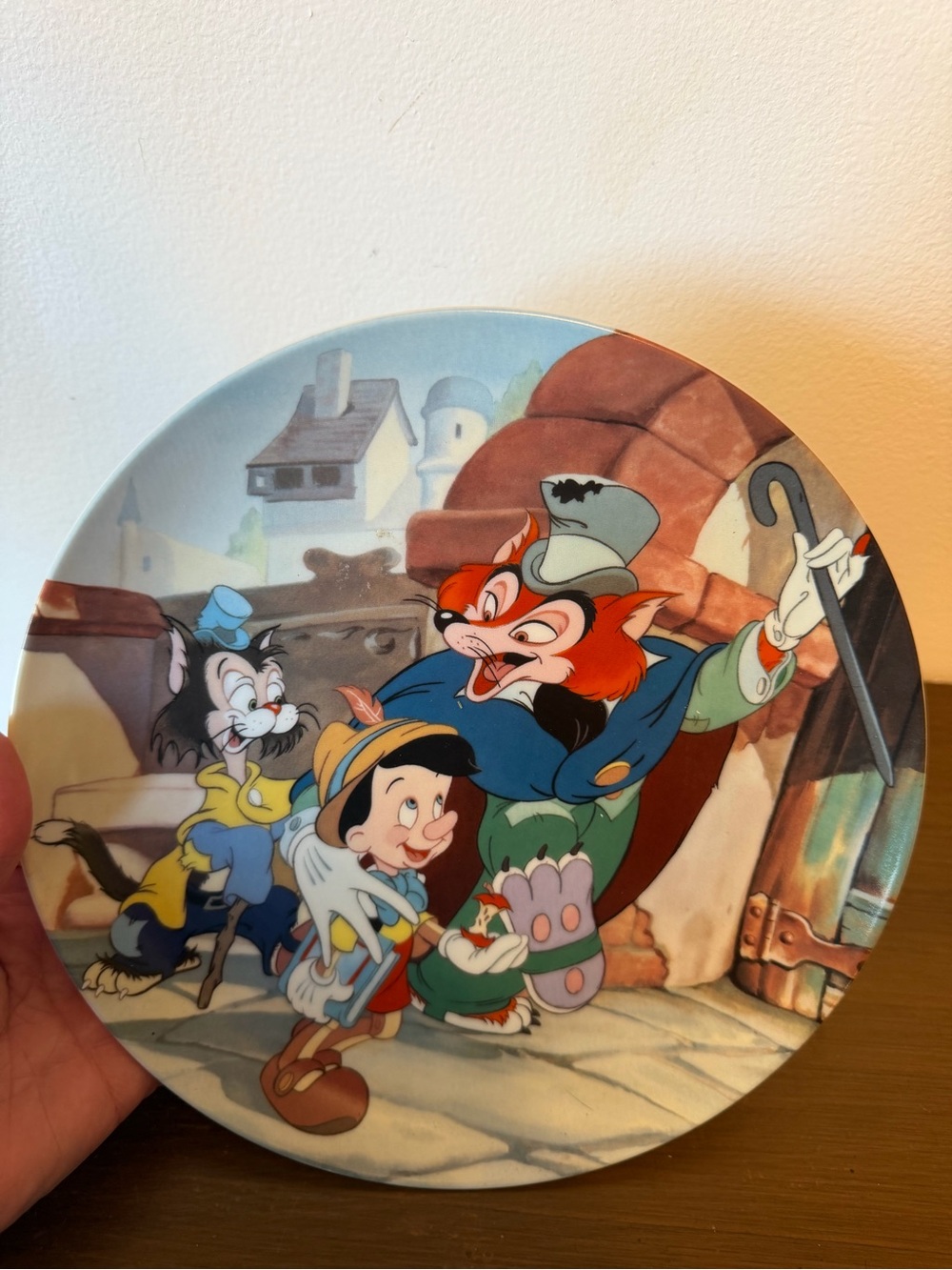 1990 Disney Multicolor Pinocchio Ceramic Plate with Blue Accents